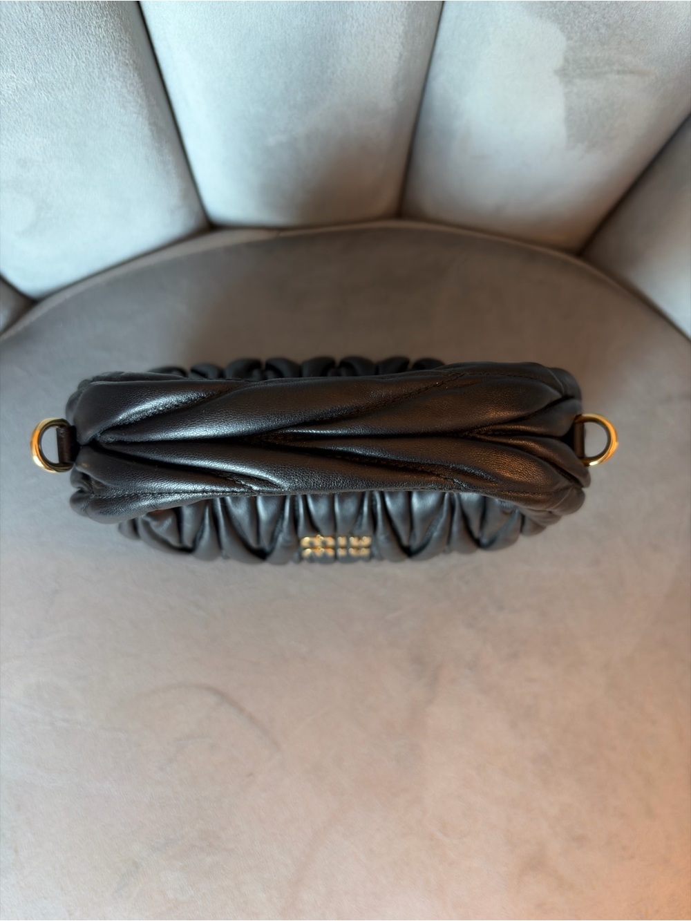 Miu Miu Black Wander Nappa Leather Matelassé Mini Bag with Gold Hardware - Picture 8 of 12